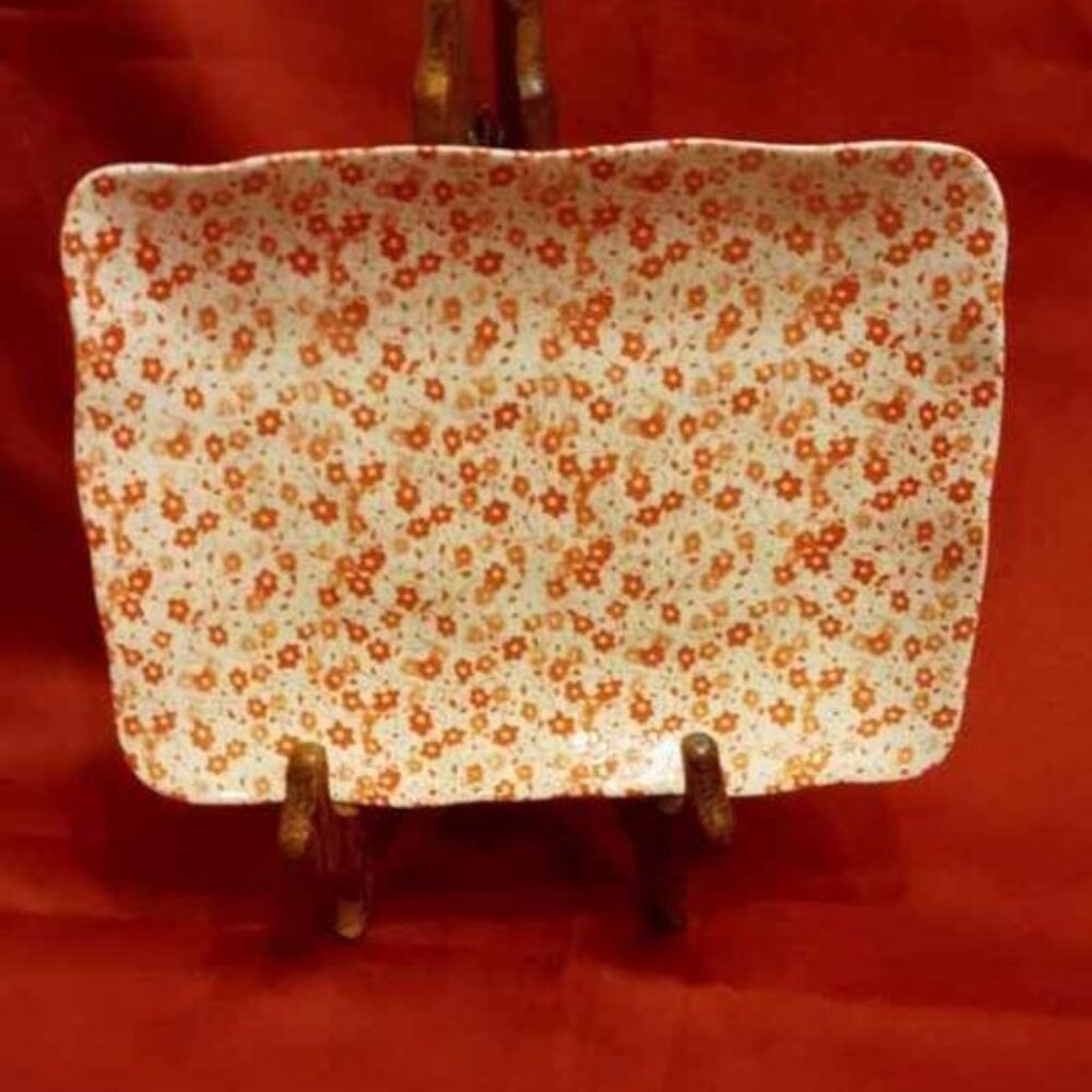 CREATIVE CO-OP RECTANGULAR GLASS HANDPAINTED PLATTER W/RED & PINK FLOWERS